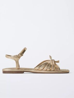 Zara Girls Metallic Gold Knot Front Ankle-Strap Sandals size 3.5 (35)